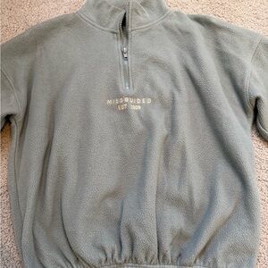 Missguided Olive Fleece Half-Zip Pullover